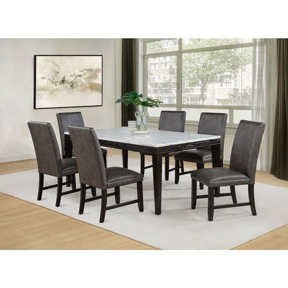 Averill 7-piece White Marble Top Dining Set Dark Grey and Coffee Bean