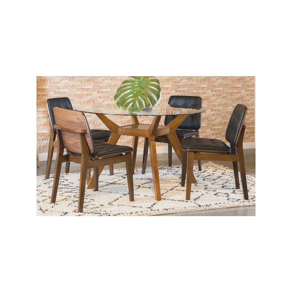 Paxton Round 48-inch Glass Top Wood Dining Table Nutmeg
