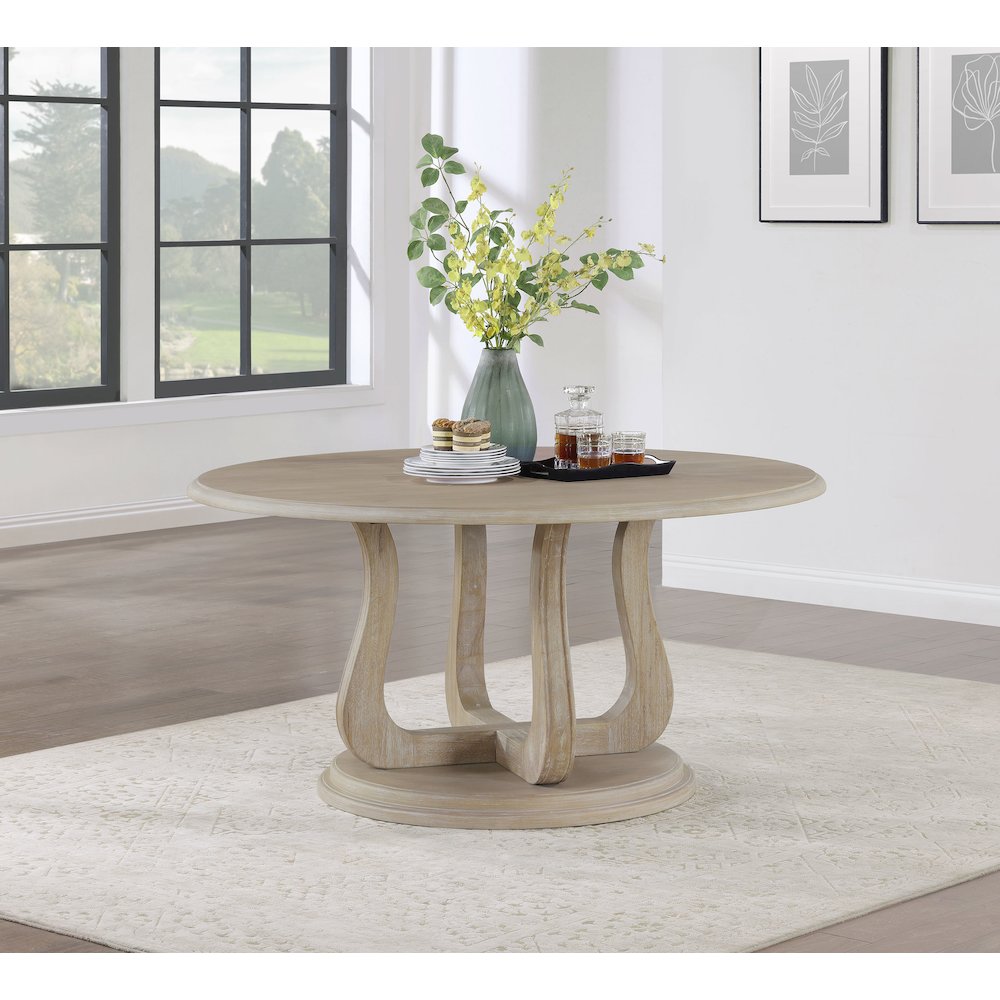 Trofello Round 60-inch Pedestal Dining Table White Washed