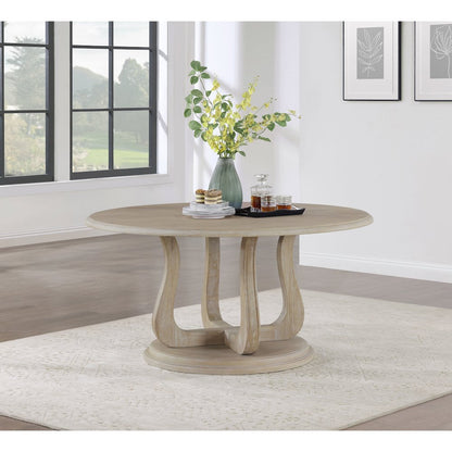 Trofello Round 60-inch Pedestal Dining Table White Washed