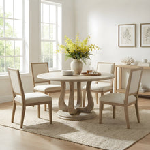 Round Wood Pedestal Dining Table, Farmhouse Style, White Washed