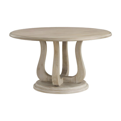 Round Wood Pedestal Dining Table, Farmhouse Style, White Washed