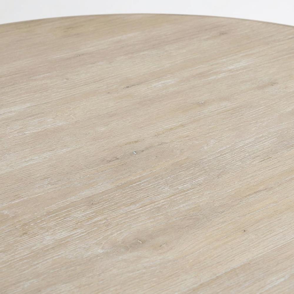 Round Wood Pedestal Dining Table, Farmhouse Style, White Washed