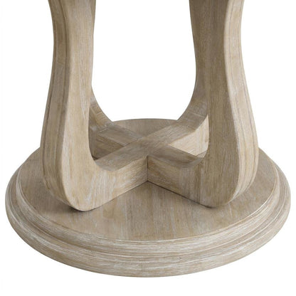 Round Wood Pedestal Dining Table, Farmhouse Style, White Washed