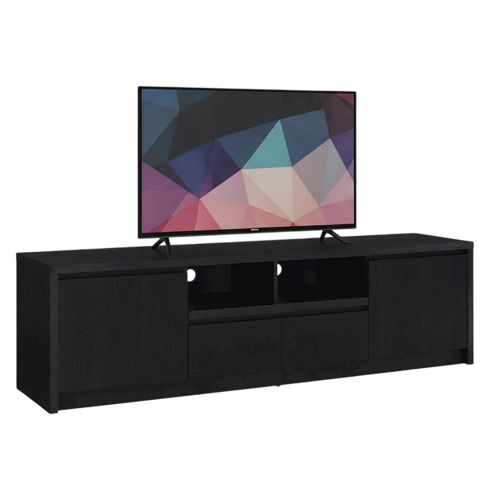 Black 78-Inch TV Stand with Engineered Wood Media Console and Contemporary Style