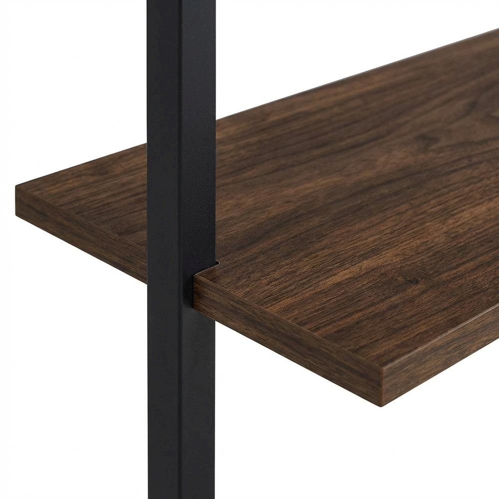 Walnut Wall Bookshelf with Six Shelves and Transitional Style