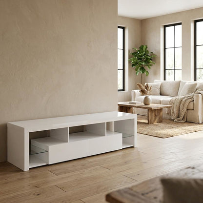 White 2-Drawer TV Stand with High Gloss Finish and Contemporary Style