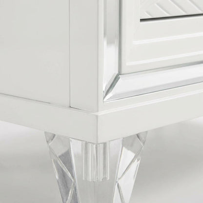 White 2-Drawer Nightstand with Chrome Finish and Clear Acrylic Legs
