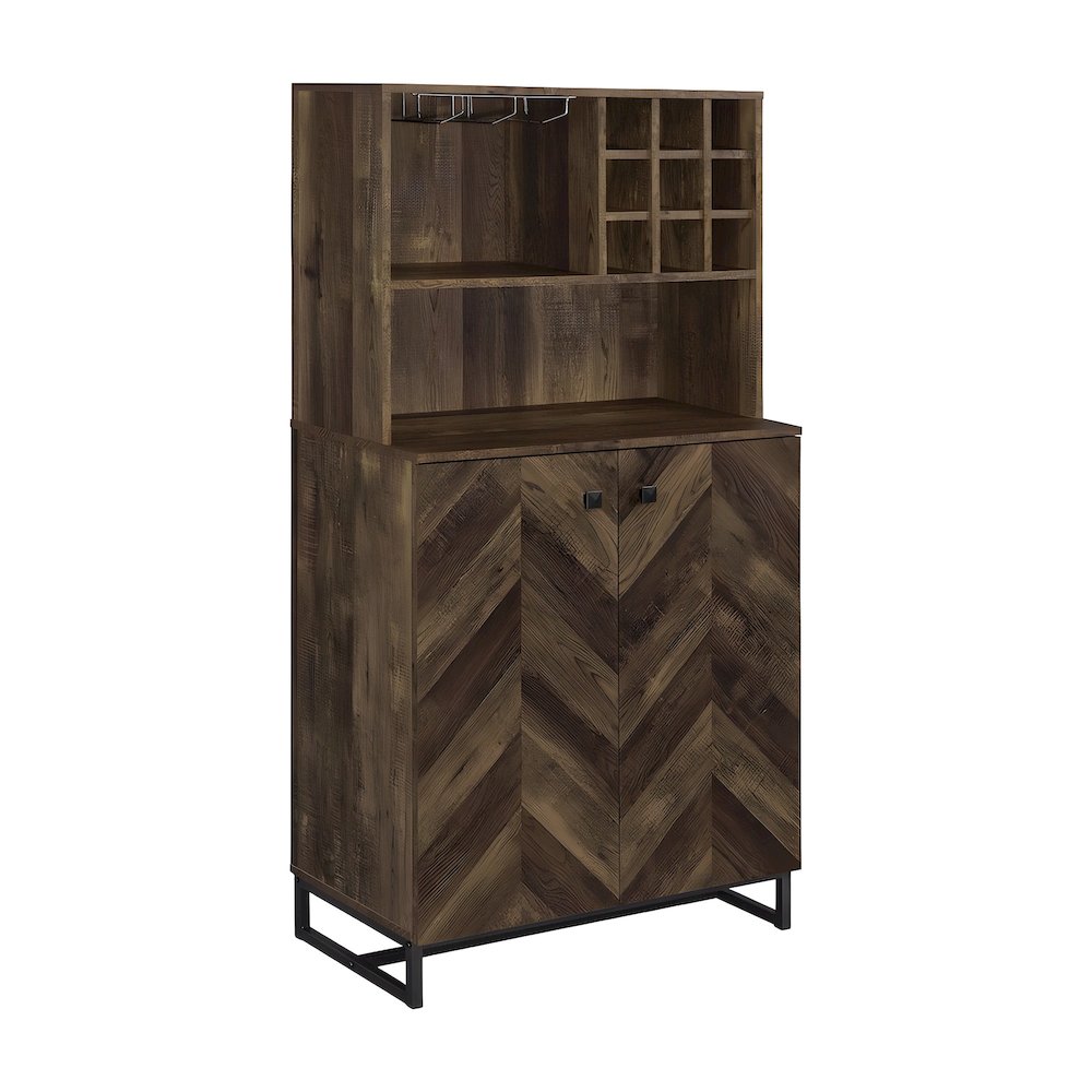 Farmhouse Bar Cabinet with Wine Storage, 2-Door Wood, Rustic Oak