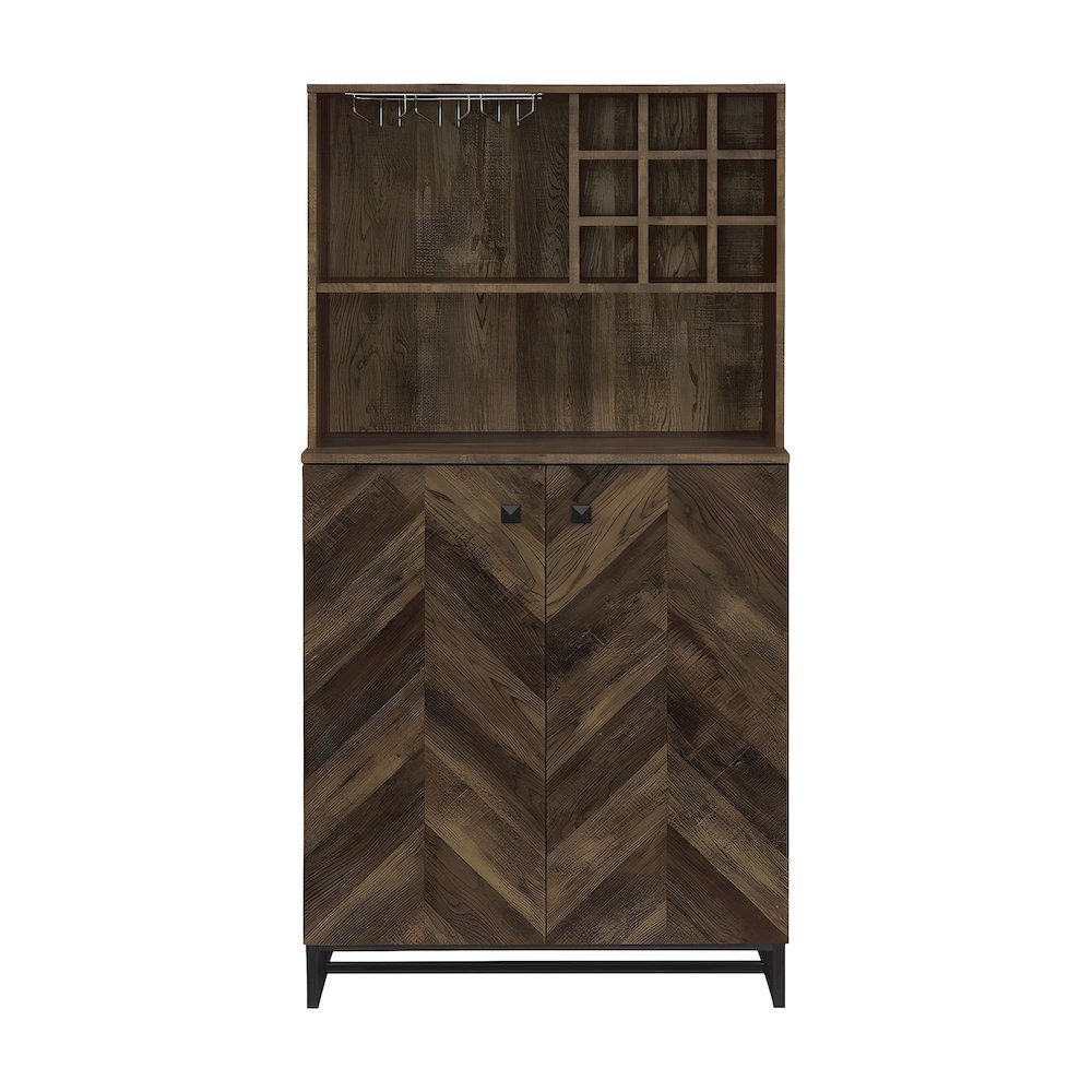 Farmhouse Bar Cabinet with Wine Storage, 2-Door Wood, Rustic Oak