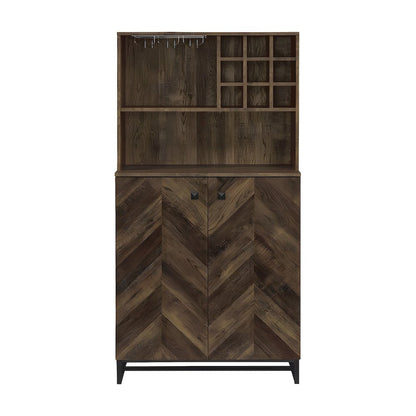 Farmhouse Bar Cabinet with Wine Storage, 2-Door Wood, Rustic Oak