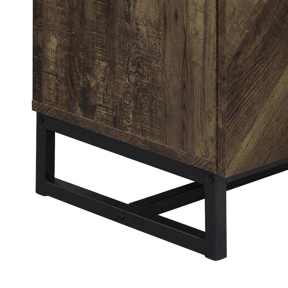 Farmhouse Bar Cabinet with Wine Storage, 2-Door Wood, Rustic Oak