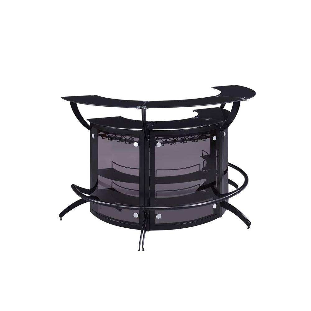 Sleek and Modern Two-Shelf Curved Bar Table in Black with Glass Accents