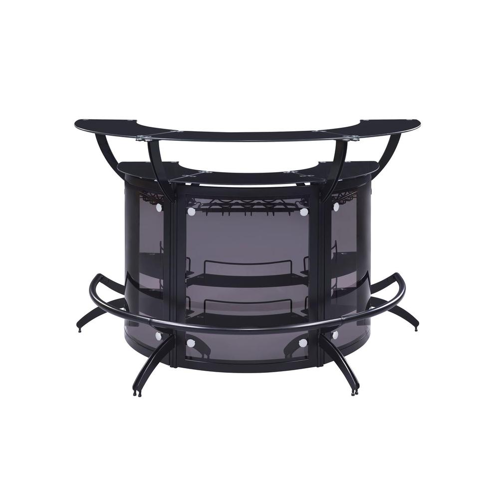 Sleek and Modern Two-Shelf Curved Bar Table in Black with Glass Accents