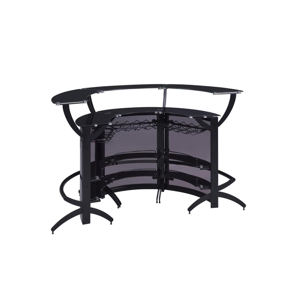 Sleek and Modern Two-Shelf Curved Bar Table in Black with Glass Accents