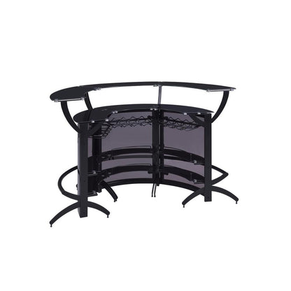 Sleek and Modern Two-Shelf Curved Bar Table in Black with Glass Accents