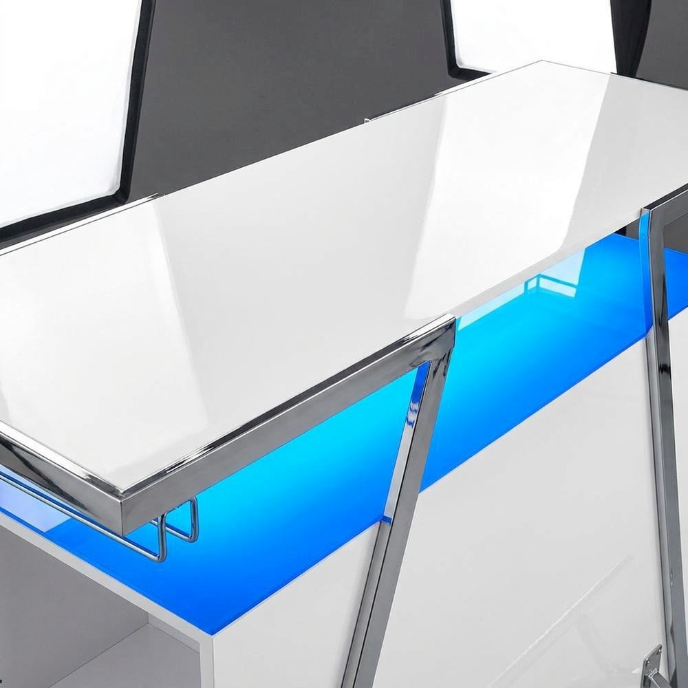 Wood Coffee Bar Cabinet Sideboard with LED Lights, White High Gloss