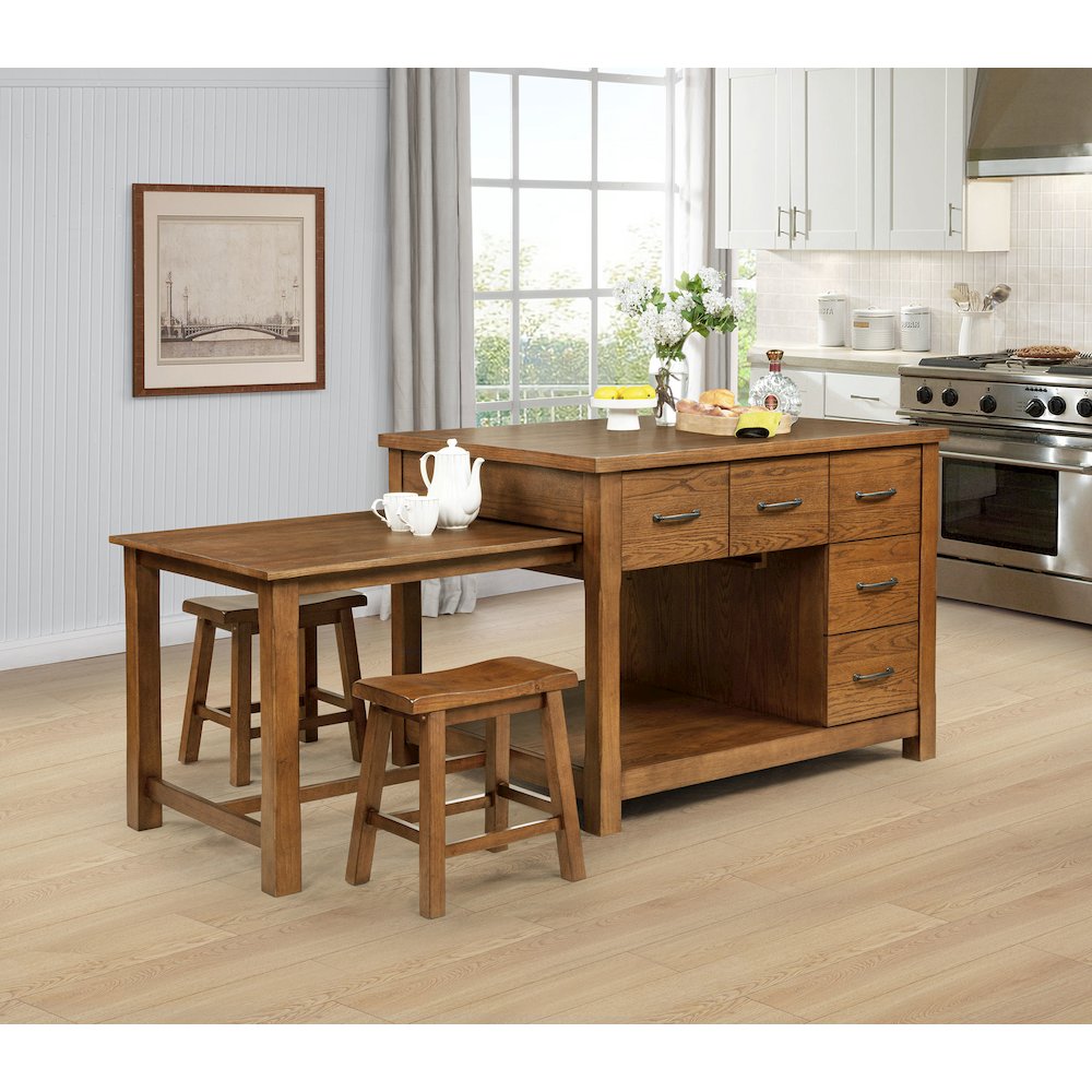 Mayfair 3-piece Kitchen Island with Extension Table Dark Oak