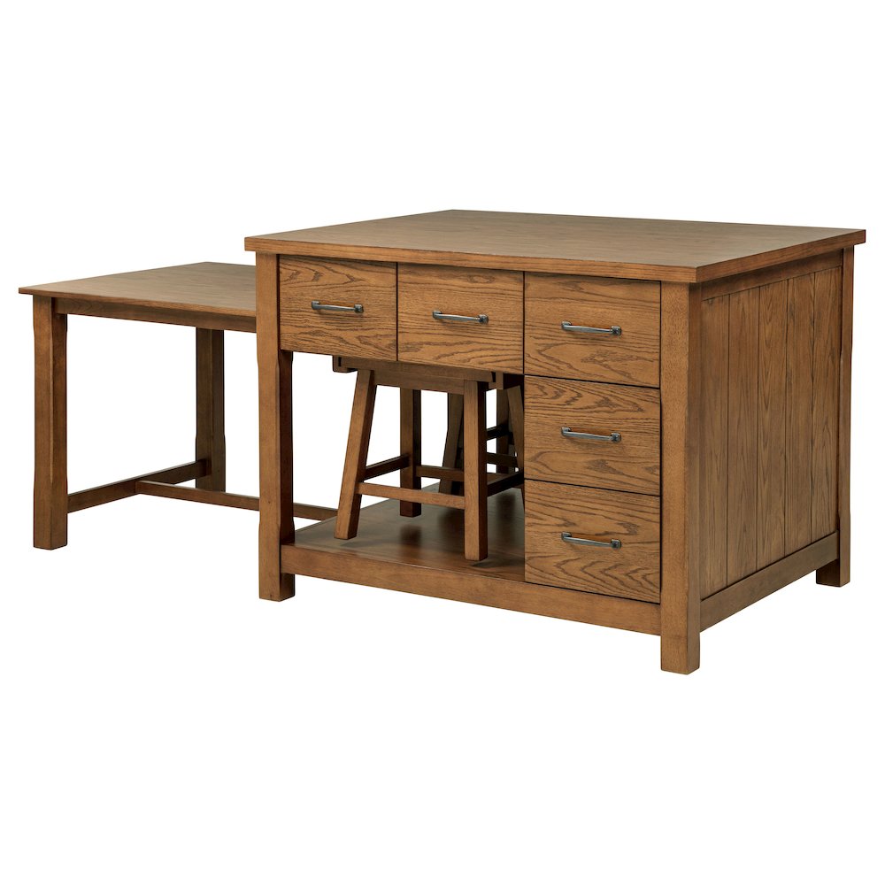 Mayfair 3-piece Kitchen Island with Extension Table Dark Oak