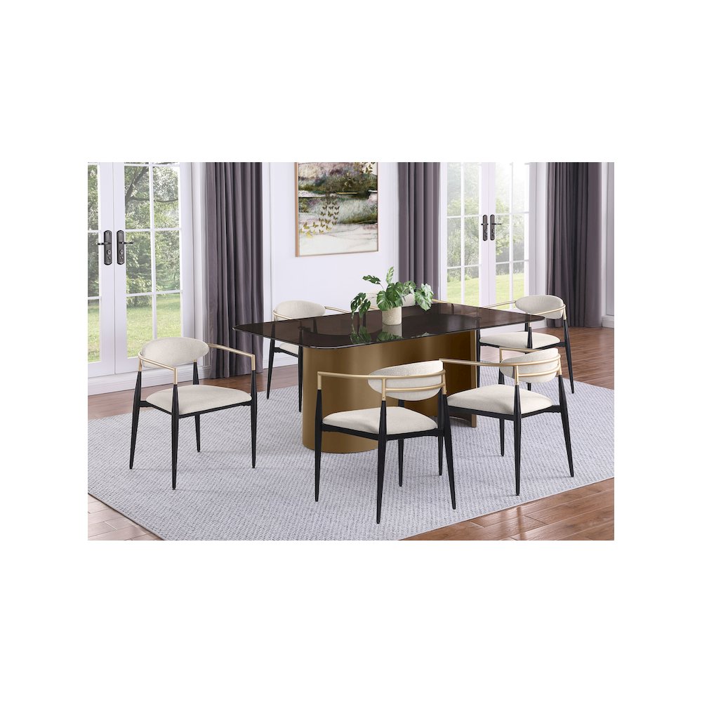 Alexis Fabric Upholstered Dining Arm Chair Beige (Set of 2)