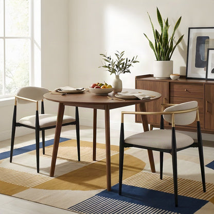 Contemporary Polyester Upholstered Dining Arm Accent Chairs, Set of 2, Beige