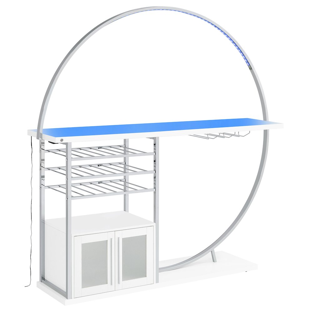 Risley 2-door Circular LED Home Bar Cabinet White High Gloss