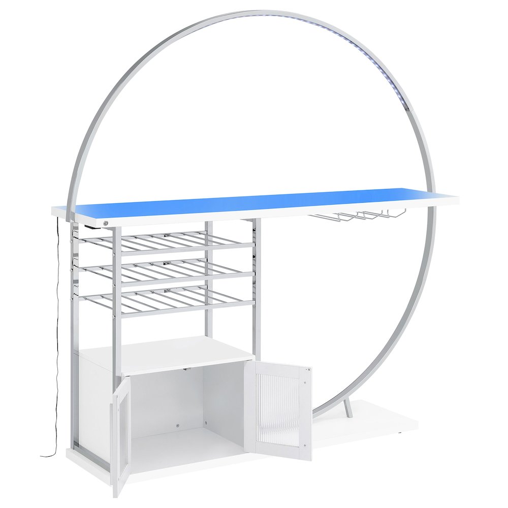 Risley 2-door Circular LED Home Bar Cabinet White High Gloss
