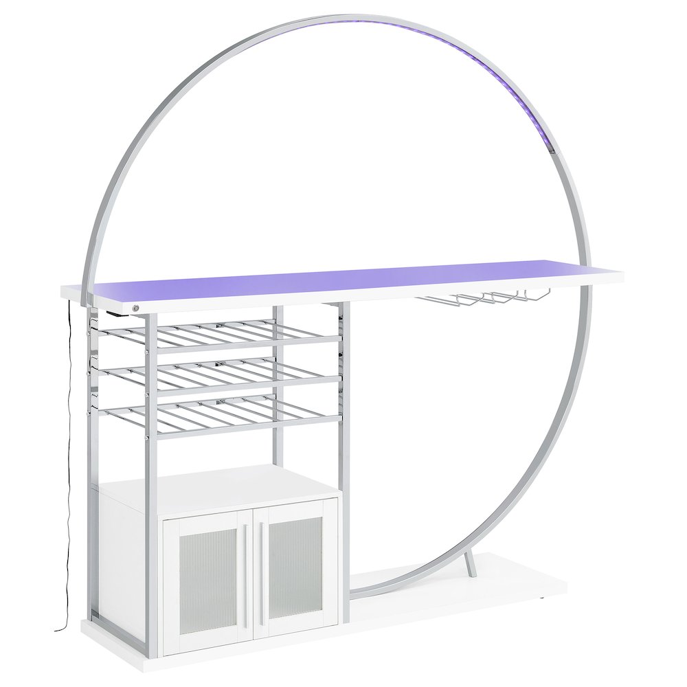 Risley 2-door Circular LED Home Bar Cabinet White High Gloss