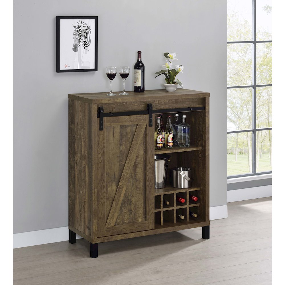 Arlington Sliding Door Home Bar Wine Cabinet Rustic Oak