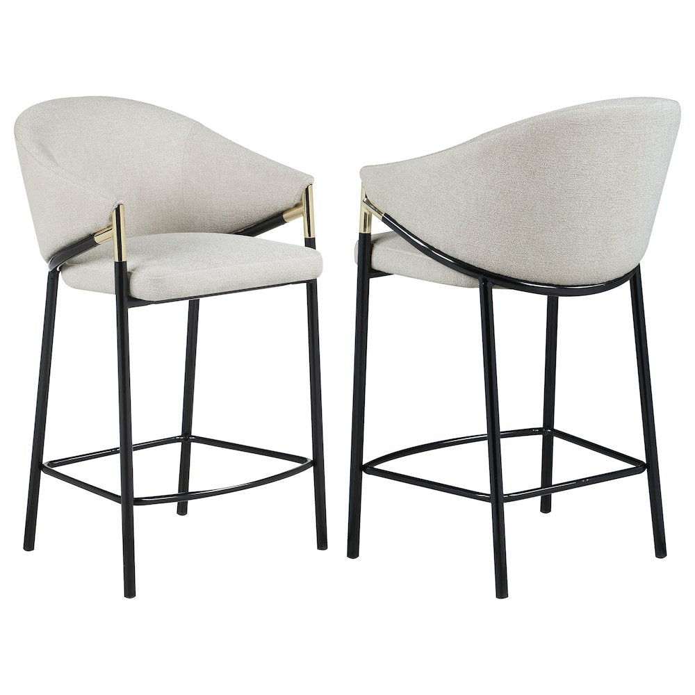 Modern Upholstered Bar Stools – Beige Counter Height Chairs, Set of 2
