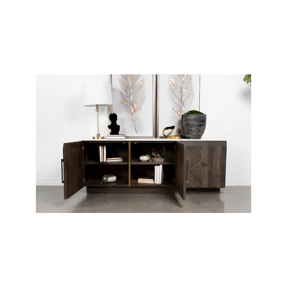 Dennis 3-door Marble Top Sideboard Buffet Tobacco Grey