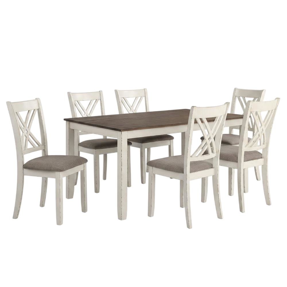 Farmhouse Wood Rectangular Dining Table and Chairs, Vintage Vanilla