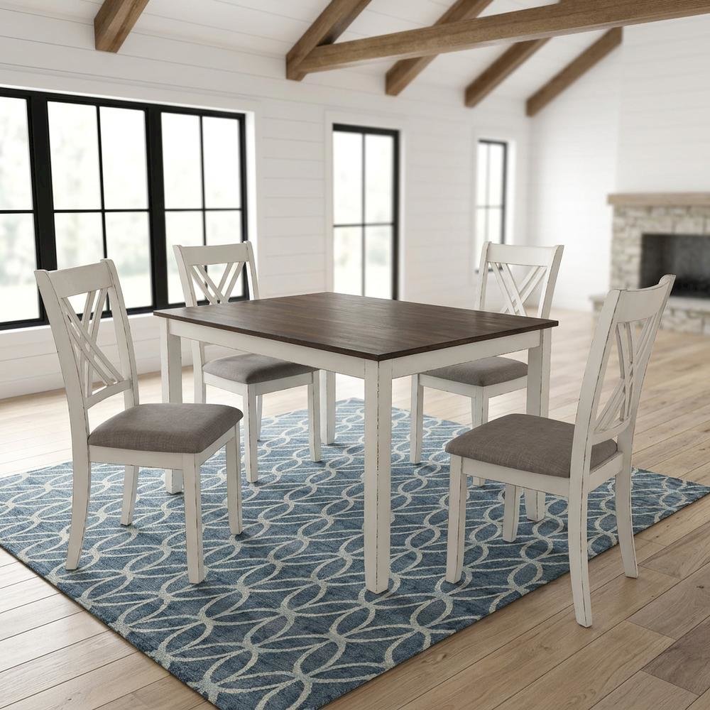 Farmhouse Wood Rectangular Dining Table and Chairs, Vintage Vanilla