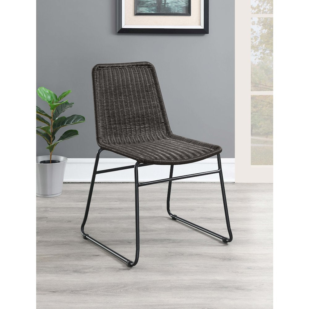 Dacy Faux Rattan Metal Dining Side Chair Brown (Set of 2)