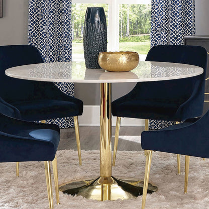 Kella Round 50-inch Marble Top Dining Table White Marble