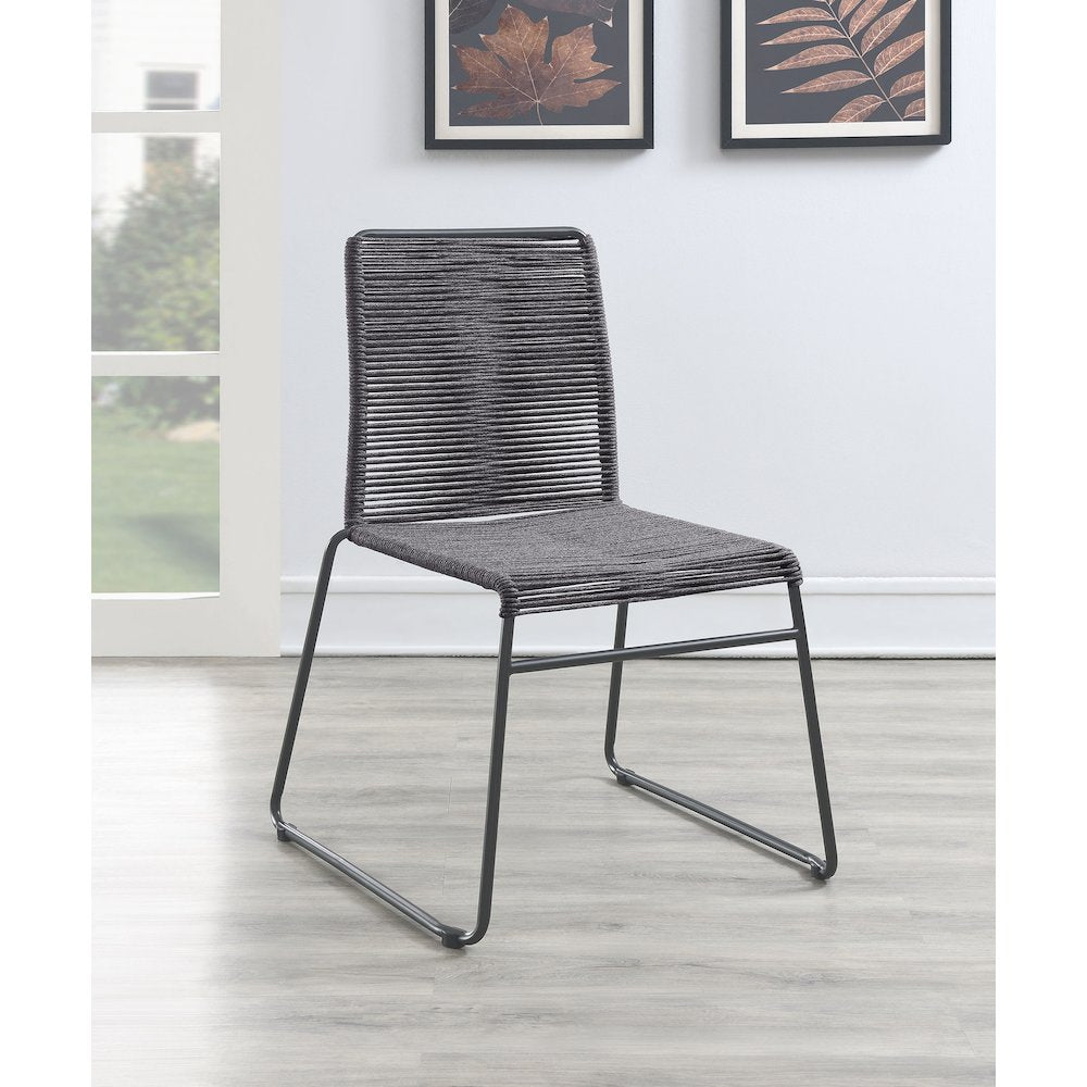 Jerome Woven Rope Stackable Side Chair Charcoal (Set of 2)