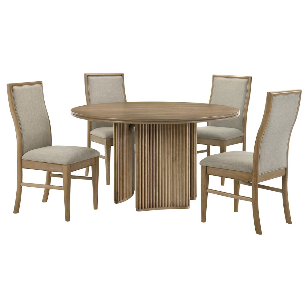 Adina 5-piece Round Dining Table Set Distressed Light Brown