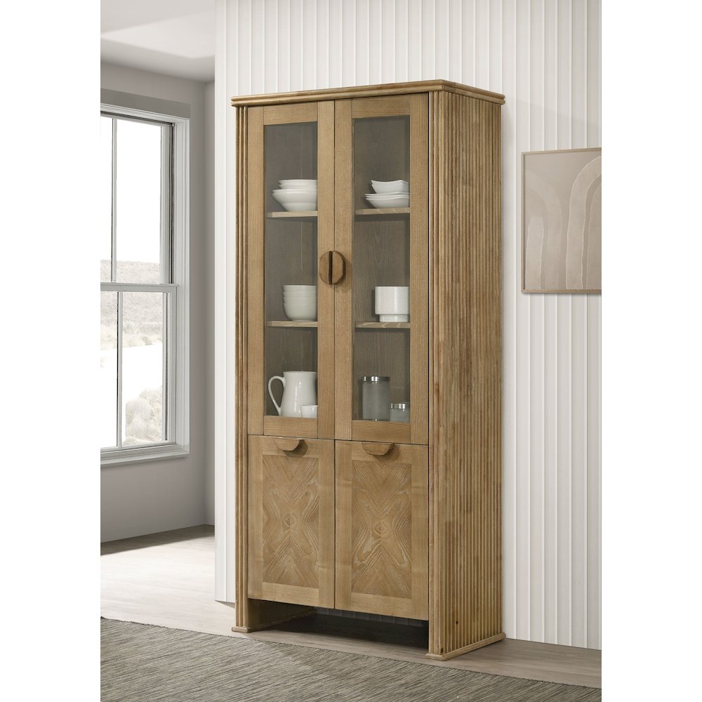 Adina 77-inch Tall Display Cabinet Distressed Light Brown