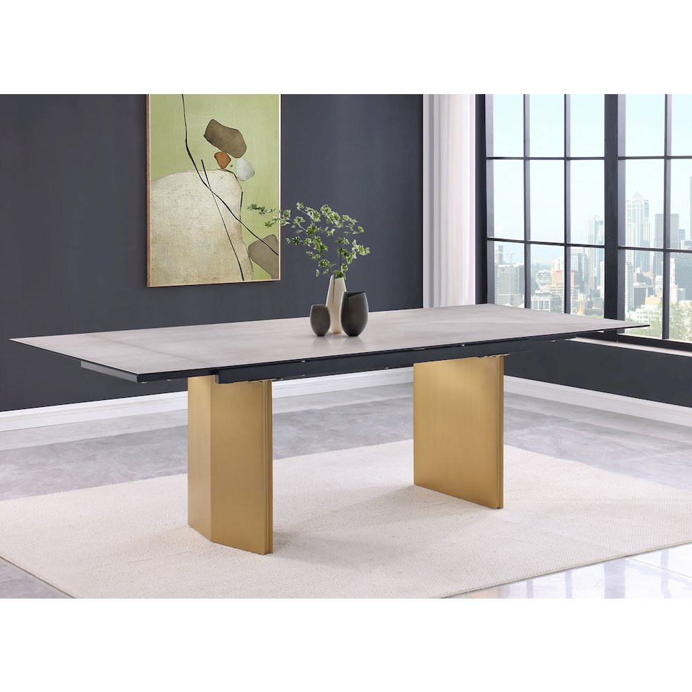 Vesa 97-inch Glass Top Extension Dining Table Beige