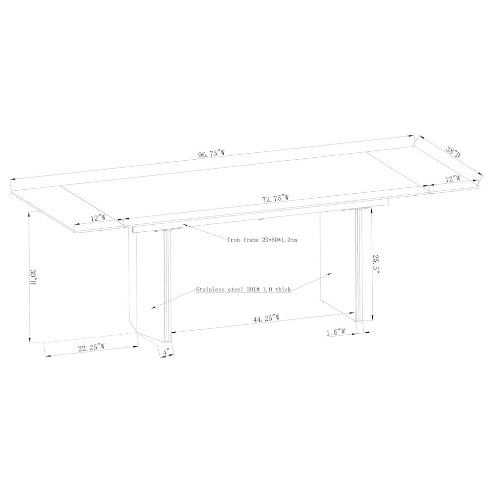 Vesa 97-inch Glass Top Extension Dining Table Beige