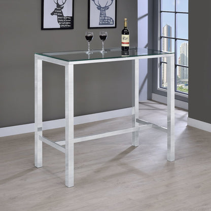 Tolbert Rectangular 47-inch Glass Top Pub Bar Table Chrome