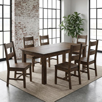 Farmhouse Wood Rectangular Dining Table with Chairs, Rustic Golden Brown