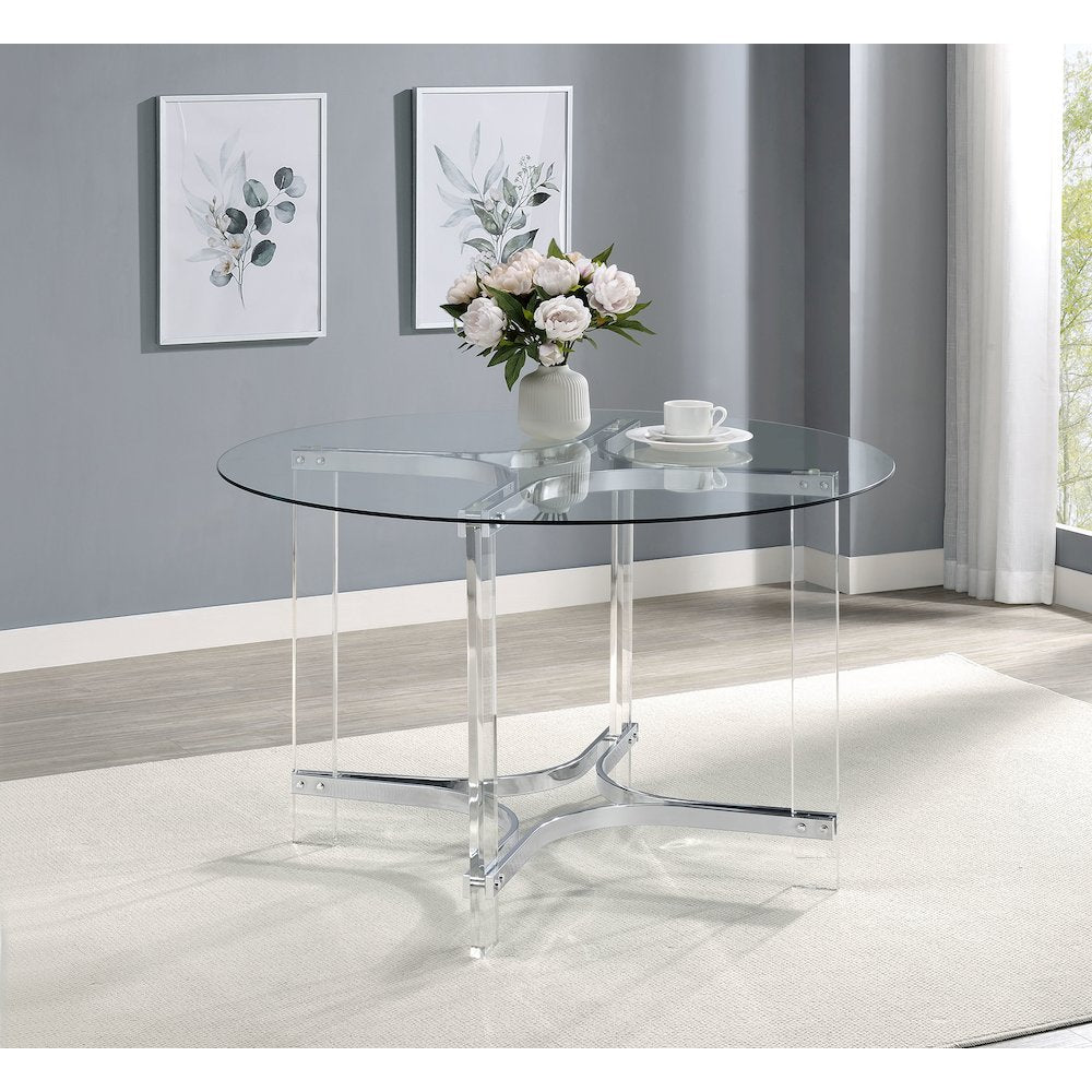 Keeling 47-inch Round Glass Top Acrylic Dining Table Chrome