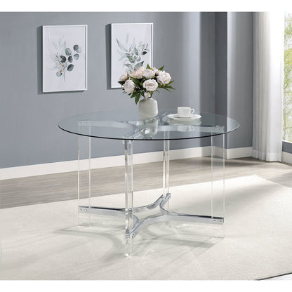 Keeling 47-inch Round Glass Top Acrylic Dining Table Chrome