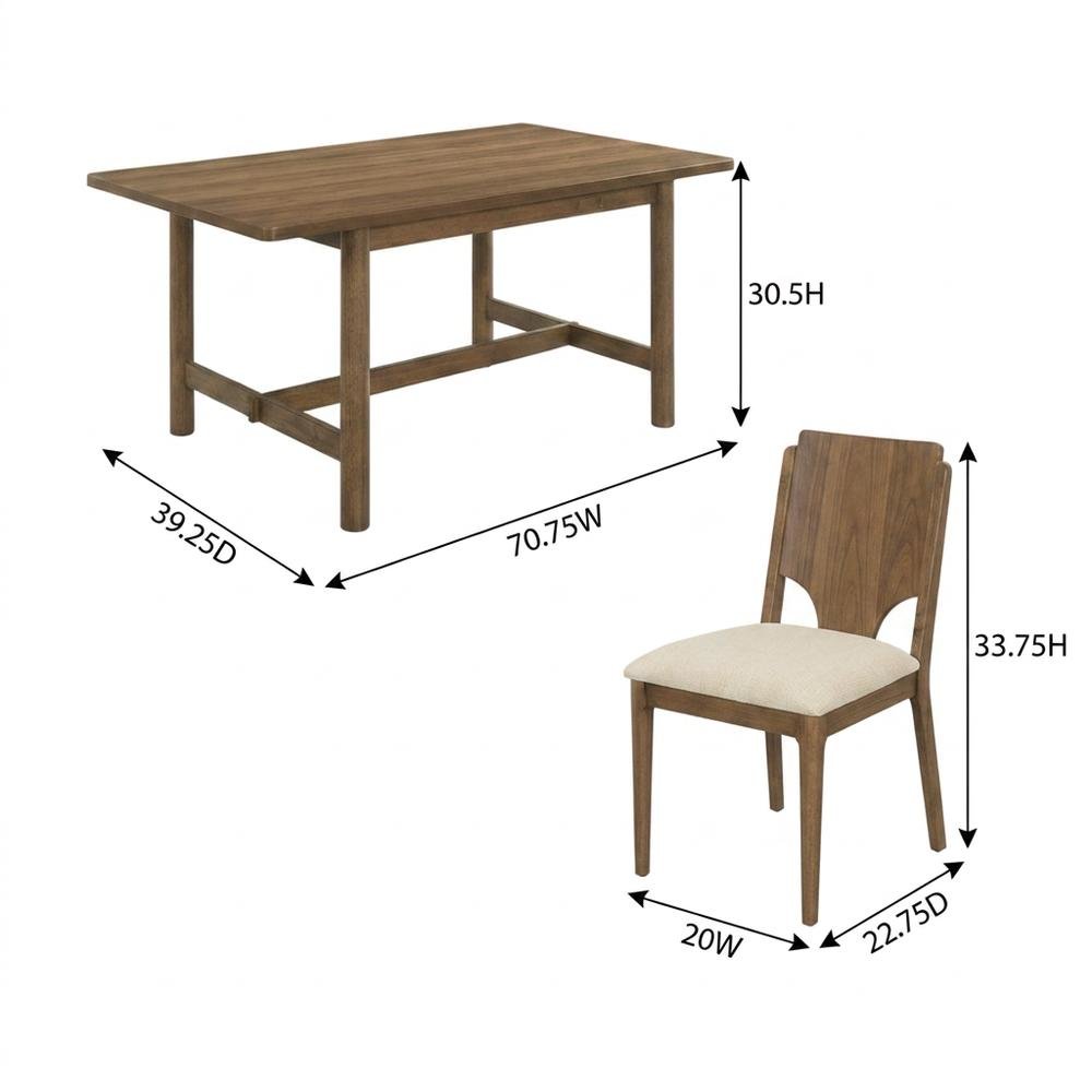 Wood Mid-Century Modern Rectangular Dining Table with Upholstered Chairs, Walnut