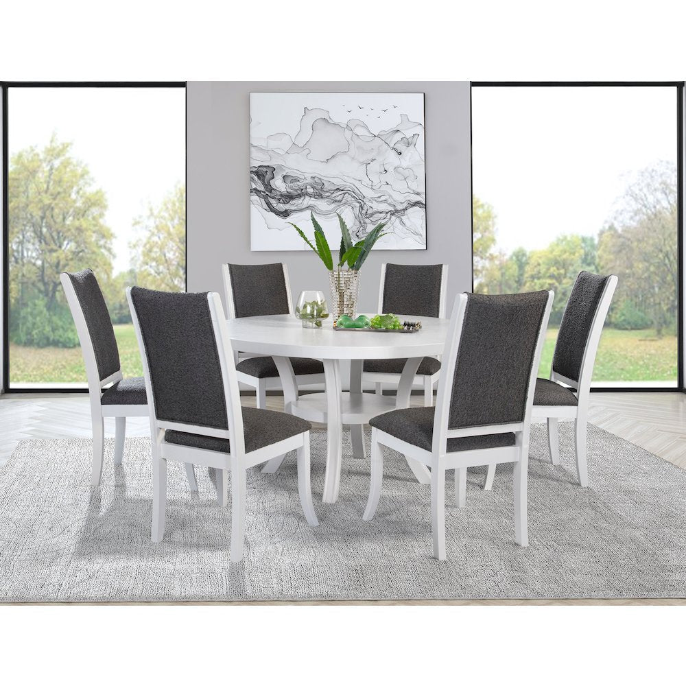 Judd 7-piece 54-inch Round Wood Dining Table Set Pearl White
