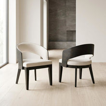 Upholstered Dining Arm Chairs, Burnished Black / Cream, Set of 2