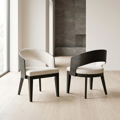 Upholstered Dining Arm Chairs, Burnished Black / Cream, Set of 2