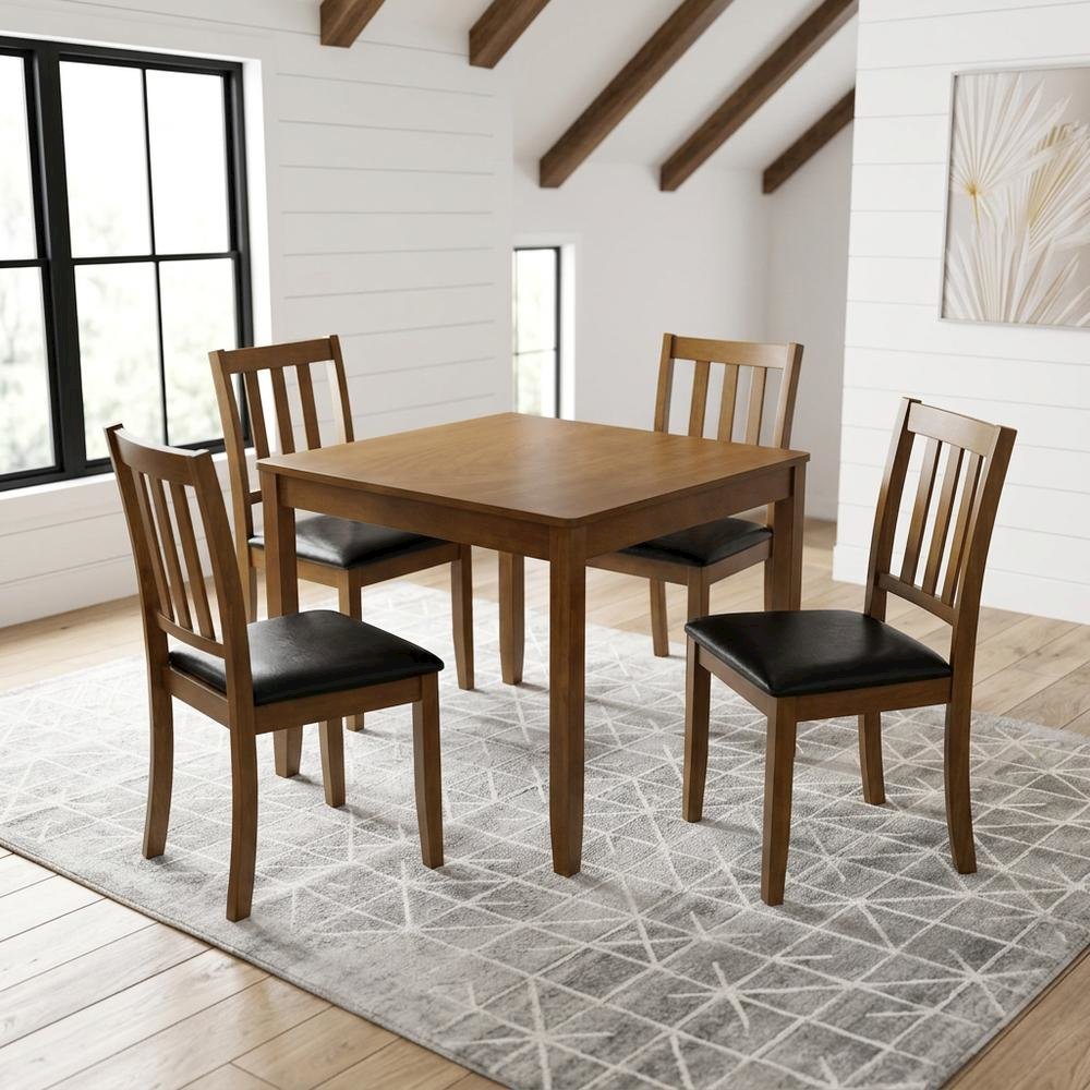Wood Square Dining Table Set with Chairs for Kitchen or Dining Room, Honey Brown