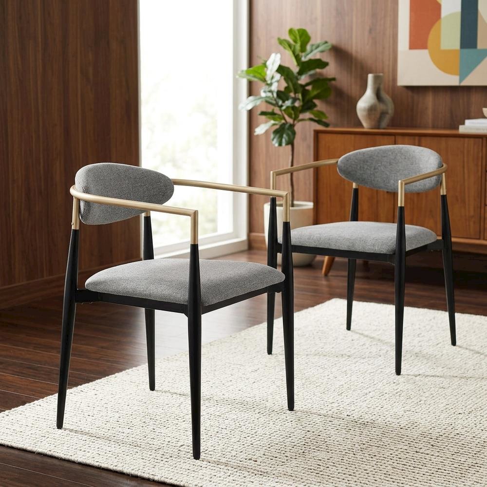 Upholstered Dining Arm Chair, Modern Style with Arms, Grey, Set of 2